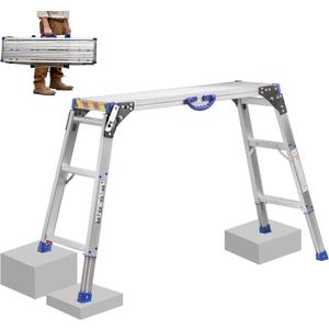 Work Platform 40"x 12"Folding 2-Steps Aluminum Step Ladder, All Legs Adjustable Height 27.5" to 37", Heavy Duty 330 Lbs Rated with Handle Easy to Carry for Washing Vehicles, DIY Decorating Home