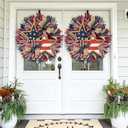 250th Anniversary Patriotic Star Wreath, 15.7'' Red White and Blue Wreath All-Weather Farmhouse Outdoor Holiday Decoration, Memorial Wreath for Front Door, 4th of July Garland for Home Wall Porch