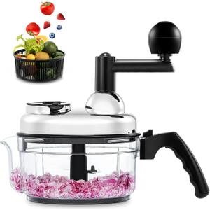 Geedel Hand Food Chopper, Vegetable Quick Chopper Manual Food Processor, Easy To Clean Food Dicer Mincer Mixer Blender, Rotary Onion Cutter for Garlic, Salad, Salsa, Nuts, Meat, Fruit, Ice, etc (Black)