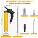 GOOACC Pneumatic Grease Gun 6000 PSI 14oz Heavy Duty Air Operated Grease Gun Kit with 18" Spring Flex Hose Rigid Pipe Coupler Pistol Grip Grease Guns for Automotive Farm Industrial Marine, Yellow 6PCS