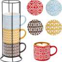 Hiceeden Set of 4 Stackable Coffee Mugs with Rack, 15 oz Colorful Ceramic Coffee Mugs with Metal Stand, Coffee Cup Set for Espresso, Cocoa, Latte, Americano, Cappuccino, Tea, Milk, Multi-colored
