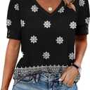 OFEEFAN Womens Tops Short Sleeve Shirts Buttons V Neck Spring Fashion Summer Outfits Plus Size Blouses Dressy Casual (Small,  Black)