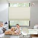MiLin Cordless Top Down Bottom Up Cellular Shades Color-Matched Window Treatments Cellular Blinds for Windows Honeycomb Design Blinds & Shades (Blackout Creamy, 29" W x 64" H)