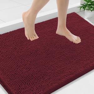 Smiry Luxury Chenille Bathroom Rugs 36x24, Extra Soft and Absorbent Shaggy Bath Mat, Machine Washable, Non-Slip Plush Carpet Runner for Tub, Shower, and Floor, Home Decor Accessories, Burgundy