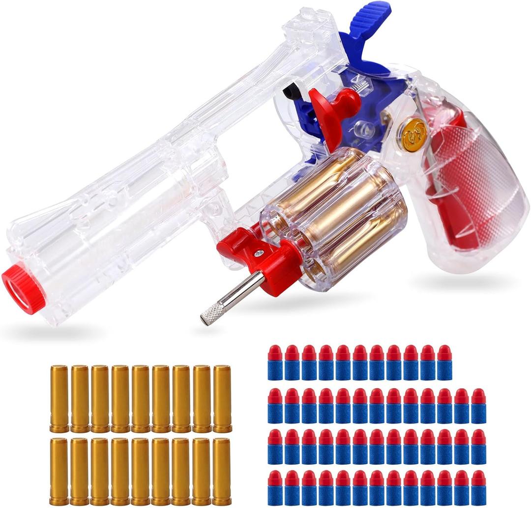 Soft Bullet Toy Revolver - Realistic Toy Gun Pistol with 50 Foam Bullets & 18 Shells - Ideal Gift