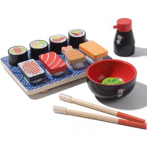 Sushi Slicing Play Food Set, Wooden Pretend Play Kitchen Toys for Kids 3+, Sushi Food Play Learning Toy for Girls Boys