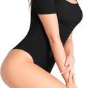 MANGOPOP Women's Off The Shoulder Long Sleeve Short Sleeve Bodysuit Sexy Backless Body Suit Tops (Black, XL)