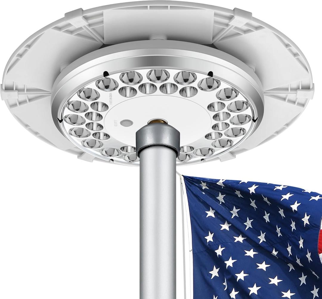 Foldable Flag Pole Light Solar Powered, 1500 Lumen 36 Ultra Bright LED Flagpole Solar Light for 15-30 Ft Outdoor Flagpoles, IP65 Waterproof, Up to 15H Dusk-to-Dawn Auto On/Off, 100% Coverage