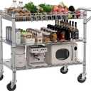 NTE Utility Cart with Wheels, 990lbs Capacity Metal 3 Tier Rolling Carts, NSF Kitchen Carts On Wheels with Storage, Heavy Duty Utility Cart with Handle & Wire Shelf for Indoor & Outdoor Use, Silver