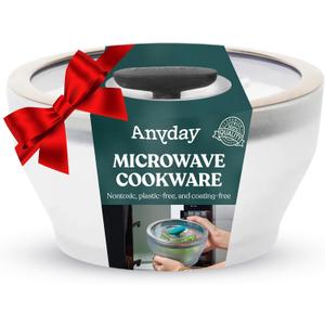 Anyday 4-Cup Microwave Cookware & Glass Container with Glass Lid, Plastic-Free Deep Food Storage | Stackable Airtight Steamer with Vented Lid for Microwave-Safe Reheating, Steaming Vegetables & Rice (Frosted - Black Sesame)