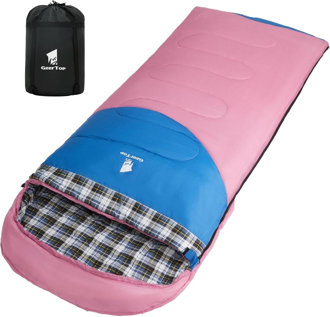GEERTOP Flannel Sleeping Bags for Adults Big & Tall People Portable Cold Weather Envelope XXL All Seasons Camping Sleeping Bag (Pink&Blue)