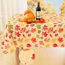 Smiry Fall Rectangle Table Cloth, Waterproof Vinyl Tablecloth with Flannel Backing, Wipeable Autumn Leaves Plastic Tablecloths for Harvest and Thanksgiving Parties, 60"x120", Rust & Yellow