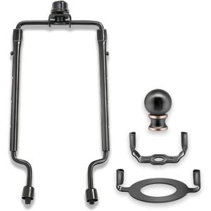 7 8 9 10 inch Lamp Shade Harp Holder,Adjustable Lamp Harp Kit,Fit Both Standard Lamp Rod and E26 Light Base UNO Fitter Adapter,with 2 Shade Attaching Finial Top (Black Color - 1 Set)