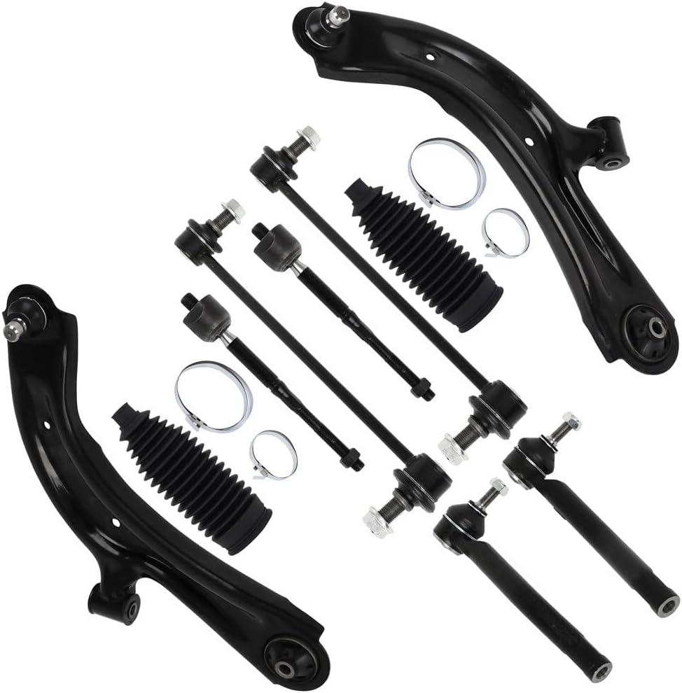 SCITOO 10pcs Front Suspension Kit Lower Control Arm with Ball Joint fit 2015-2018 for Chevy City Express 2013-2019 for Nissan Sentra NV200 with Outer Inner Tie Rod Steering Boot Sway Bar Link