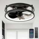 13" Small Ceiling Fan with Light with Remote Low Profile Flush Mount Fandalier LED Fan Light with App,Modern Ceiling Fans for Bedroom Black