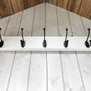 Wood Coat Rack Wall Mounted - 22 Inches, 5 Hooks, Heavy Duty, for Coat Hat Towel Purse Robes Mudroom (White Base & Black Hook)