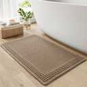 RESARE Waffle Bath Mat, Super Absorbent Non Slip, Machine Washable, Ultra Soft Boho Bath Rugs with Tassels, Upgraded Bordered Design, 17"x24" Brown