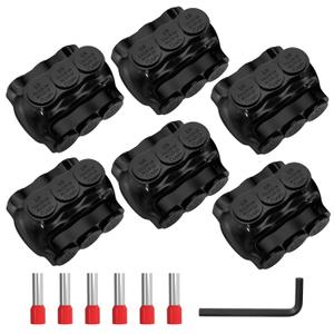 Joinfworld 3 Port Insulated Multi Tap Connector Dual Entry 1/0-14AWG Aluminum to Copper Wire Connectors Aluminum Insulated Wire Splice Connectors UL Listed with Slotted Allen Hex - 6 Pack