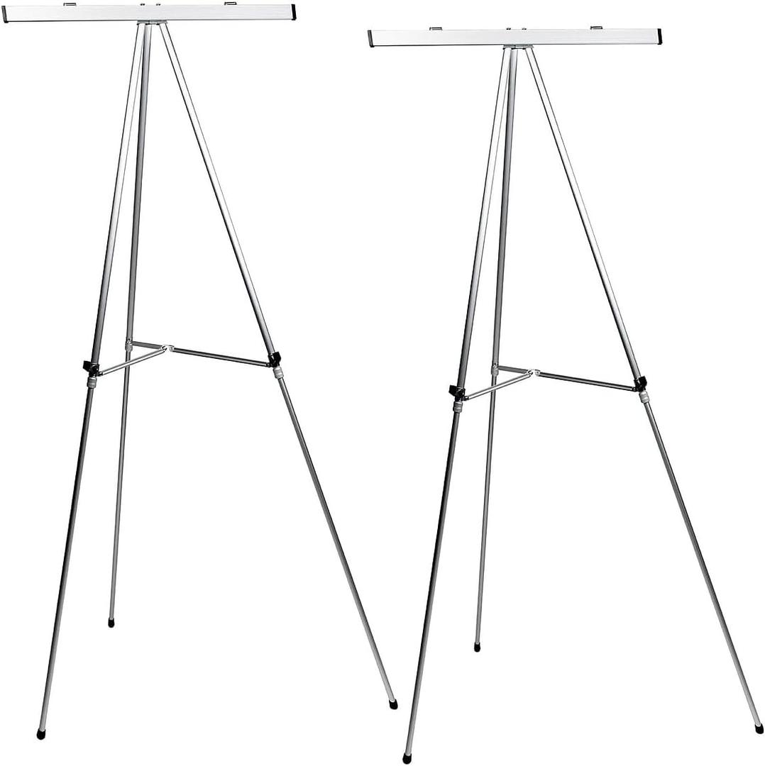 Excello Global Products Aluminum Flip-Chart Presentation Easel Stand: 2-Pack with Telescoping Legs, 70 Inches (Silver)