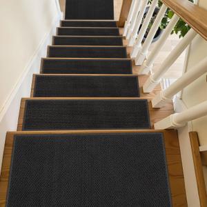 Stair Treads for Wooden Steps Indoor - 15 Pack 8" x 30" Non-Slip Carpet Stair Runners Washable Reusable Adhesive Indoor Stairs Tread Rug Stain Resistant Edging Staircase Mat for Kids and Pets Black