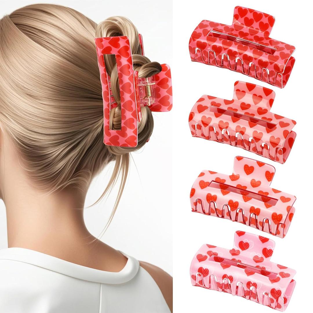 YARIEW Valentines Day Hair Claw Clips for Women Large Square Hair Clip for Thick Hair Red Heart Hair Clips for Thin Hair Cute Hair Accessories Valentines Day Gift Party Costume (Multi-colored-4)