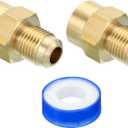 PATIKIL Brass Flare Tube Fitting, 2pcs Union Coupling Gas Adaptor 5/16" SAE 45 Flare Male to 1/4" NPT Female Pipe Connector Adapter with PTFE Tape for Refrigeration Gas System