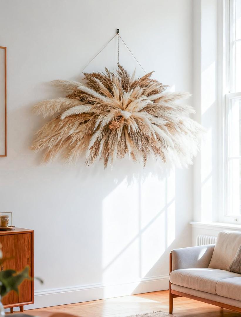 NTLPAMPA Large Boho Decor Pampas Grass Wall Decor (35~50inch) - Natural Dried Flower All-in-One Kit ,Easy Install, Perfect Decor for Living Room Wedding Arch Entryway Party Decor