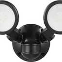 GLOBE Electric 10W Twin Head Motion Sensor LED Flood Light, 1000 Lumens, 180 Detection, 40-Ft Range, 4000K Daylight, Hardwired, Weather Resistant, 17000200 (Black, 1000 LM)