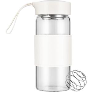 Small Glass Shaker Bottle,16oz BPA Free Odorless Shaker Bottle with 304SS Mixing Ball and Removable Cleaning Brush for Fitness & Protein Shakes(White-1Pack)