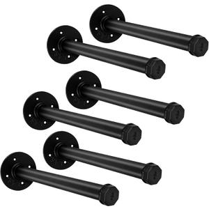 6 Pcs 12 Inch Industrial Pipe Clothes Bar, Wall Mounted Clothes Rack, Matte Black