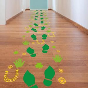 2 Packs Saint Patricks Day Decorations Large Leprechaun Footprint Stencil Reusable Coin Trail Shamrock Palm Print Stencil for Yard Painting on Lawn, Paper, Wood, Fabric, Glass, Irish Project