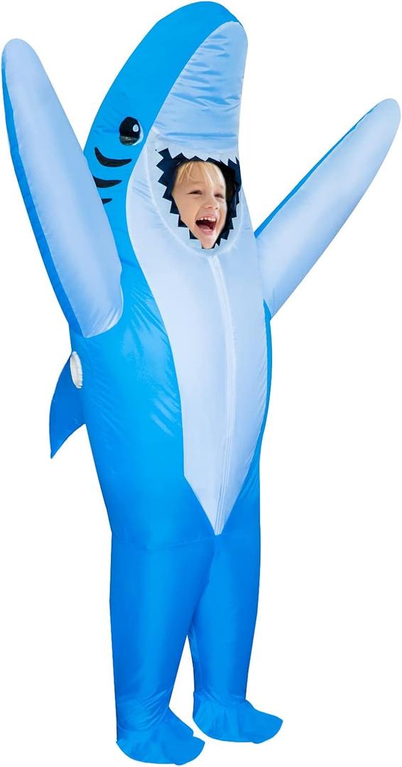 Stegosaurus Inflatable Shark Costume Kids, Halloween Shark Inflatable Costumes Funny Blow up Costume for Boys Girls (6-12 Yrs, Blue)