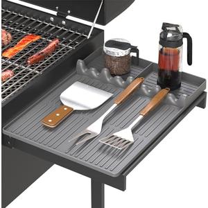Griddle Mat Compatible with Blackstone, Silicone Grill Tools with Drip Pad, Spatula Mat for Outdoor Grill, Side Shelf Pad (Grey)