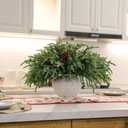 24 Pcs 18 Inch Real Touch Norfolk Pine Branches Christmas Greenery Stems with Pinecones & Red Berries for Christmas Decorations