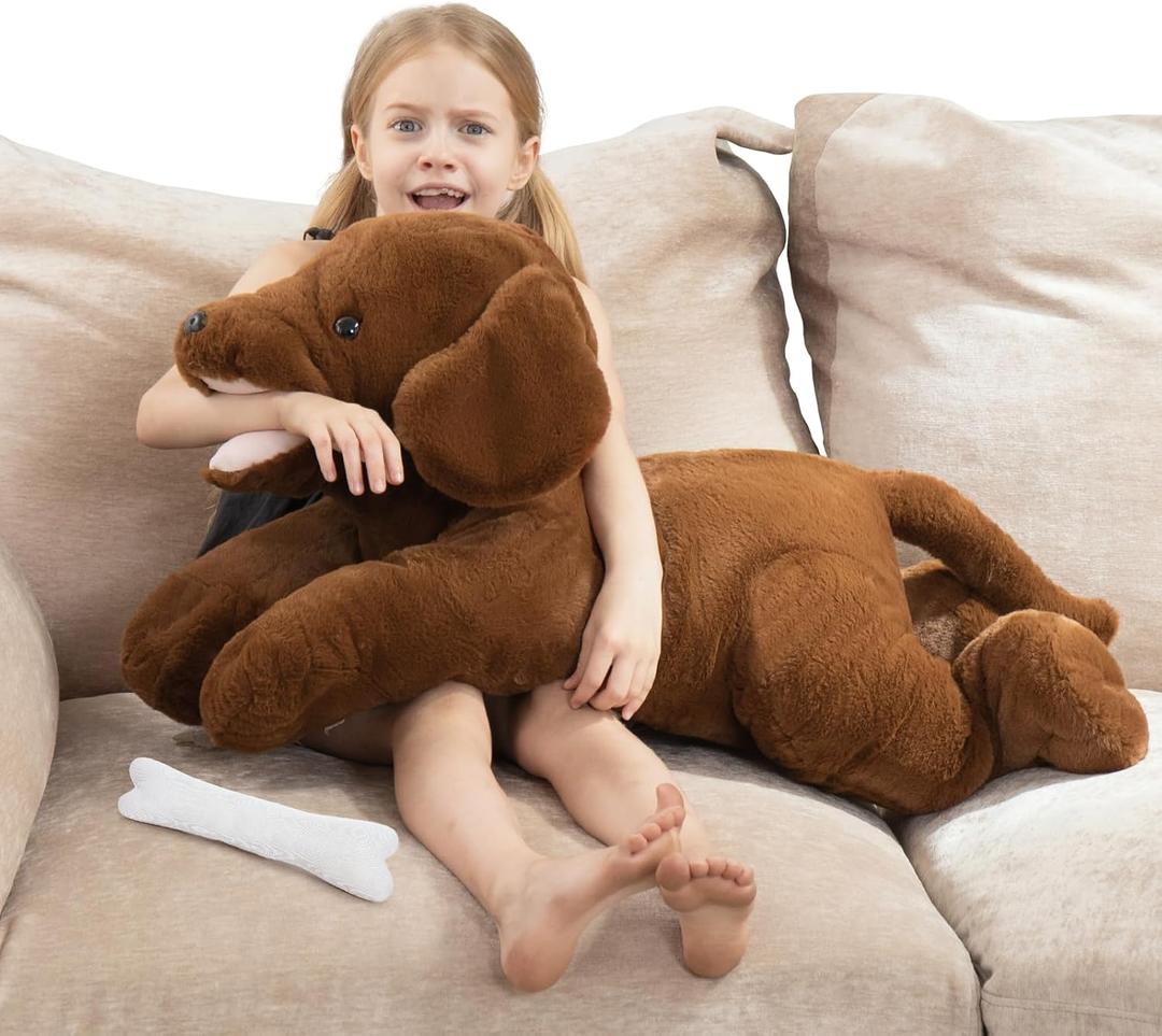 MorisMos 32 Inch Giant Chocolate Lab Stuffed Animal, Large Labrador Plush Puppy Pillow, Fluffy Big Labrador Stuffed Dog Plush Gifts for Kids, Girls, Boys
