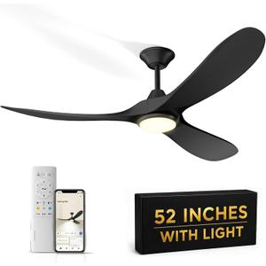 52 Inch Outdoor Ceiling Fan with Light, Quiet Reversible Fan for Patio Porch, 6-Speed Remote Control Ceiling Fan, Dimmable LED, Modern Downrod Design for Bedroom Living Room Indoor Outdoor Spaces