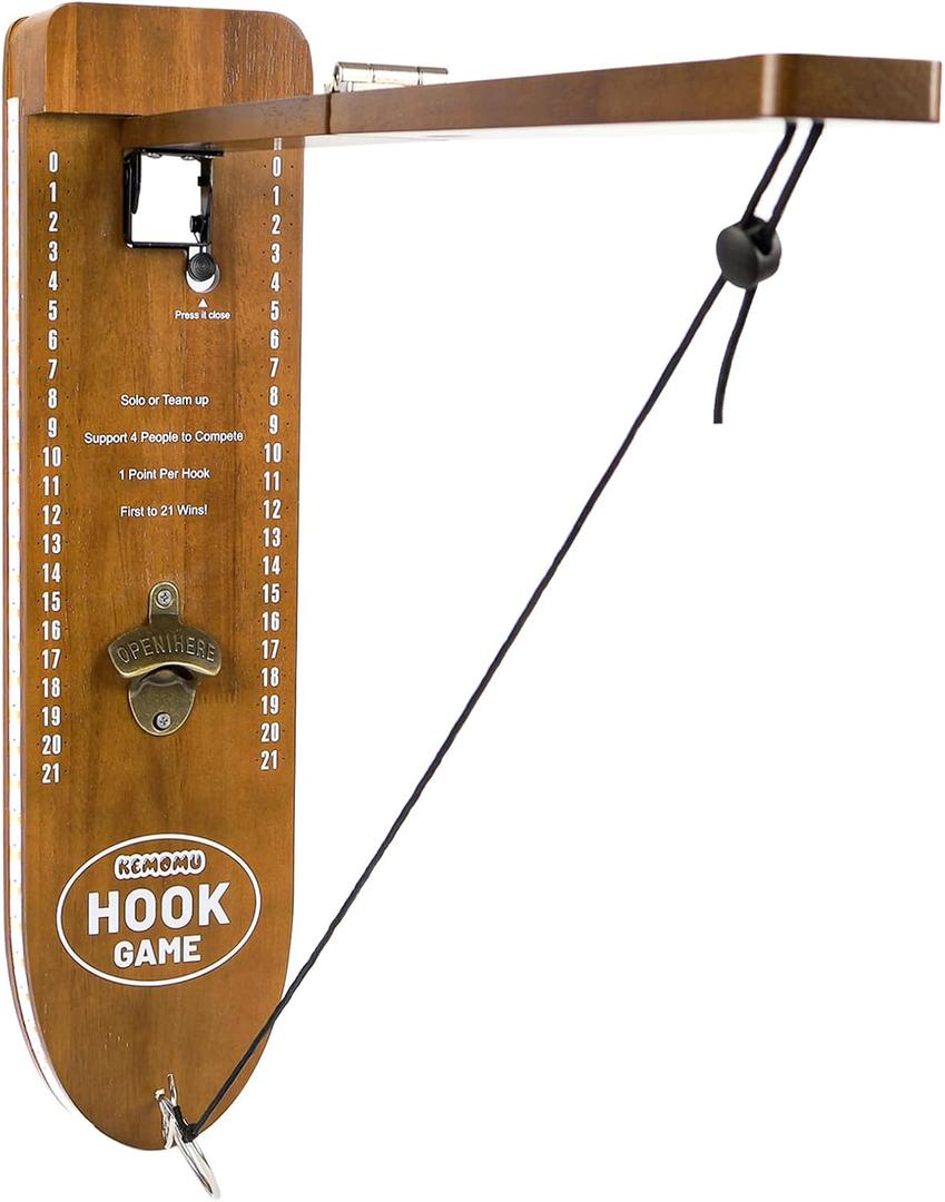 Ring Toss Game, Man Cave Decor, Solid Wood Wall Mounted Hook and Ring Game with Adjustable Rings & LED Lights, Ring Swing Game, Outdoor Games, Yard Games