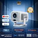 Mini Projector with Wifi and Bluetooth ,Native 1080P 4K Support Portable Projector with Android TV OS,180 Rotatable,AI Auto Focus & Keystone,35"-130" Screen Video Projector
