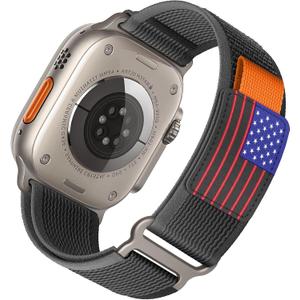 Trail Loop Nylon Band - Compatible with Apple Watch Ultra 2 Band 49mm 46mm 45mm 44mm 42mm 41mm 40mm 38mm Men Women,Rugged Braided Elastic Weave Sport Strap for iWatch Ultra Series 10/9/8/7/6/SE/5/4/3 (49/46/45/44/42(S3/2/1)-ML, 16-Charcoal Star)