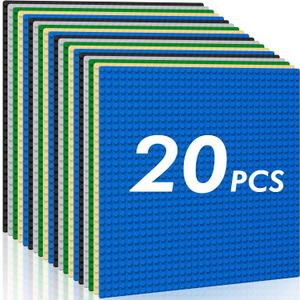 Classic Baseplates Building Plates-Pack of 20 Large 10" x 10" Building Bricks Compatible with All Major Brands,Perfect STEM Gift for BuildersMulticolored