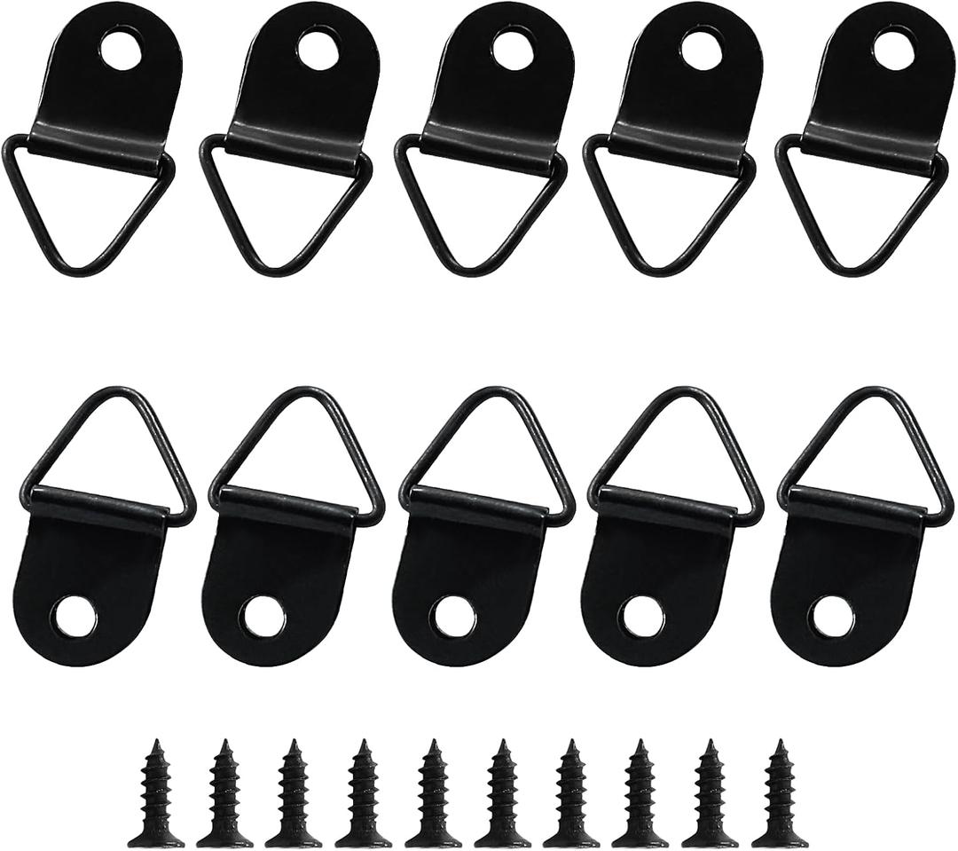 BokWin 100 Pcs Triangle Picture Hangers with Screws D Ring Picture Hang Solutions for Hanging Photos Picture Craft, (Black)