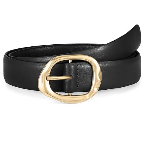 WHIPPY Leather Belt for Women Casual Waist Belt with Gold Buckle Fashion Ladies Belt for Jeans Pants Dress,Black Gold,S