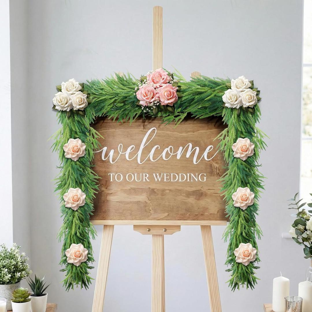 Spring Garland, 6Ft Artificial Faux Greenery Garland, Valentines Day Garland for Baby Shower Wedding Party Table Runner Room Home Mantle Decor