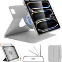Rotatable Case for iPad Pro 11 inch 2024 (M4), Detachable Magnetic Design, 360° Rotating, Adjustable Stand, Pen Holder, Auto Sleep/Wake, Light Grey