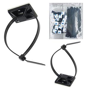Strong Self Adhesive Wire Clips Cable Zip Tie Mounts 1" with 8 Inch Zipties Black UV Protection Outdoor 100 Pcs,Sticky Wire Fasteners Cable Guide Management Mounting Suqare Holder Anchor Base large