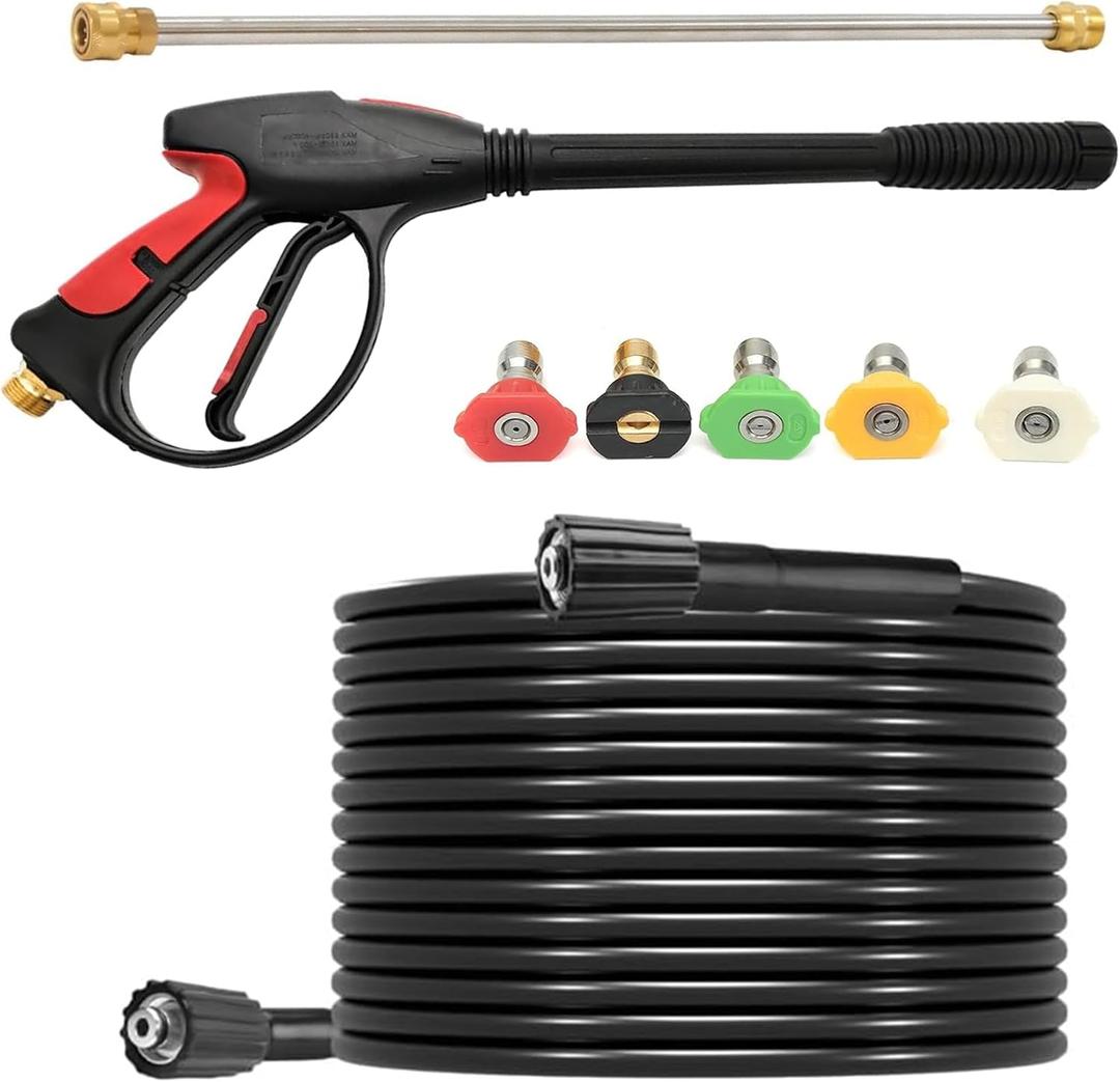 26FT Power Pressure Washer Hose with Gun Extension Wand 5 Nozzle Tips Kit