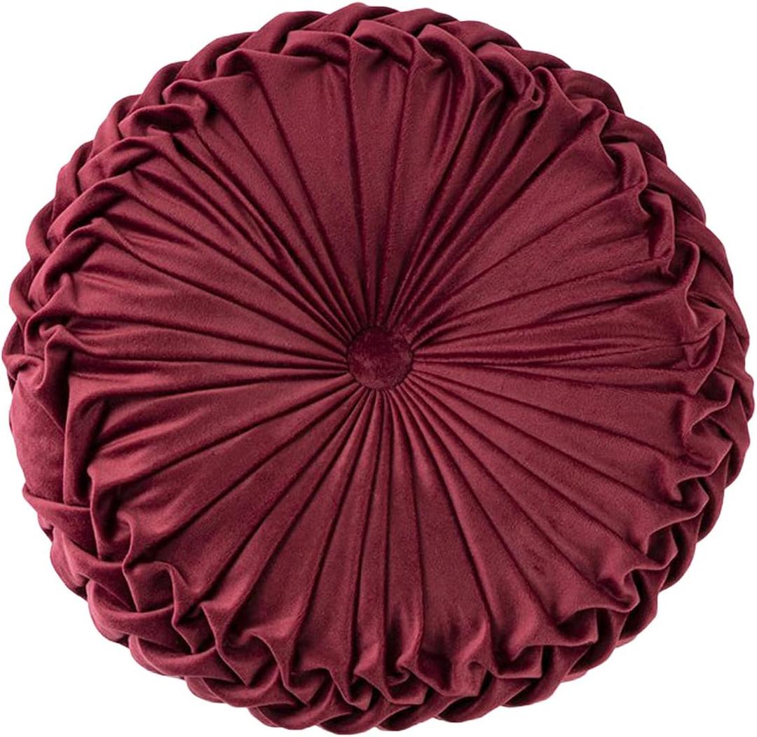 HLOVME Throw Pillow for Couch Decorative 3D Pumpkin Round Velvet Cushion for Sofa Bed Chair Floor 15"X15", Wine Red