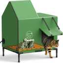 Pawaboo Heated Cat House for Outdoor in Winter, Weatherproof Cats Shelter for Outside with Waterproof Awning & Elevated Base, Insulated Outdoor Cats House with Heater for Feral Barn Cat (L+31x24x17.7in, Green)