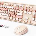 Wireless Keyboard and Mouse Combo, Ergonomic Full Size Typewriter Retro Round Keycaps Keyboard, Compatible with Windows, PC, Perfer for Home and Office Keyboards (Chocolate Color)