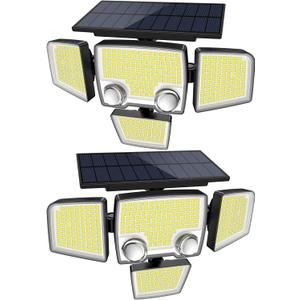 Tuffenough Solar Outdoor Lights with Motion Sensor - 2500LM Bright 4 Heads LED Security Flood Light with 2 Sensors - 3 Modes Solar Powered Detected Wall Lamp Fixtures Waterproof for Outside Yard